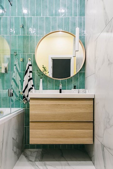 Small bathroom with colourful tiles