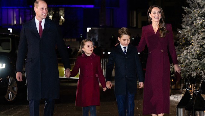 Prince William, Prince of Wales, Princess Charlotte of Wales, Prince George of Wales and Catherine, Princess of Wales attend the 'Together at Christmas' Carol Service at Westminster Abbey on December 15, 2022