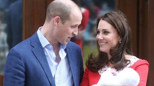 Kate and William show rare public display of affection following baby son's arrival