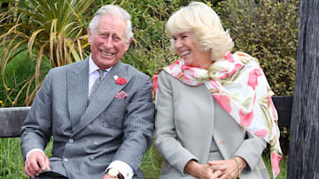 Prince Charles laughing with Camilla