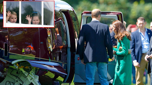 Royal cuties: George, Charlotte and Louis rush to welcome William and Kate off helicopter