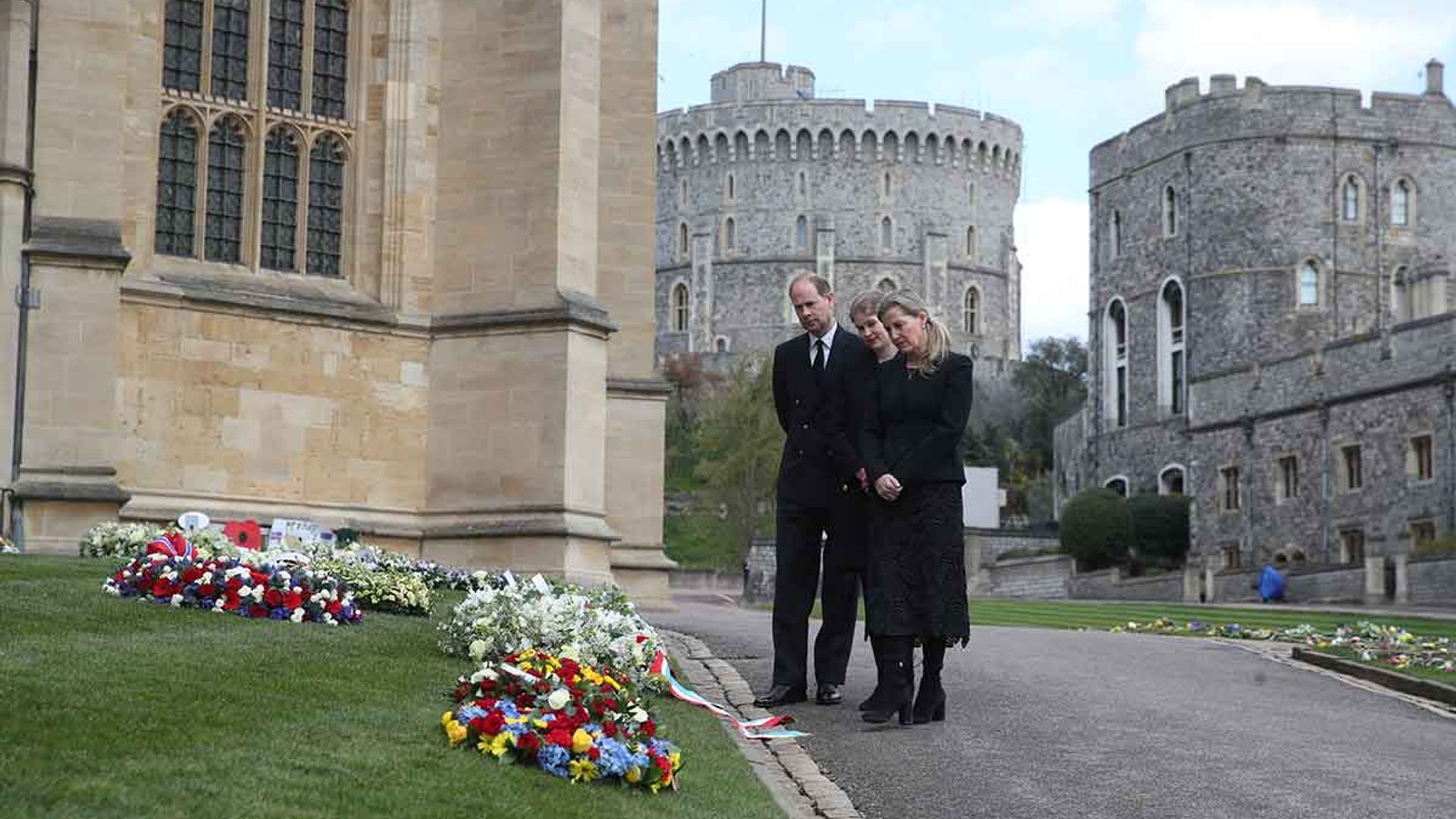 Emotional Sophie Wessex and daughter Lady Louise Windsor view floral