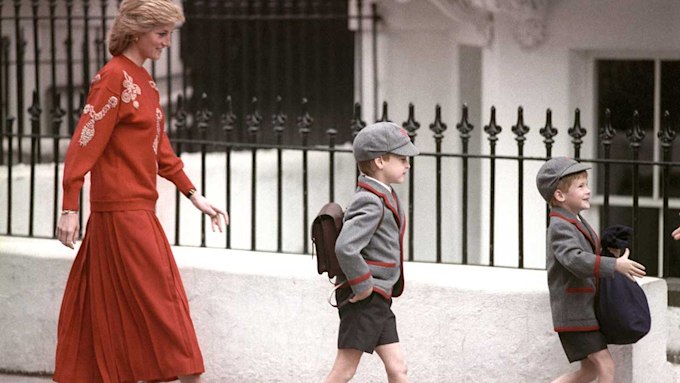 Diana takes William and Harry to school