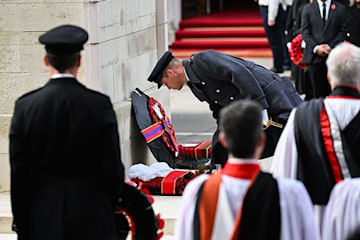 Trivdaily - Queen Consort Camilla And Princess Kate Make Sombre Appearance At Remembrance Day Service 63 Prince William Lays A Wreath