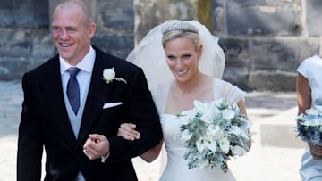 zara tindall and mike tindall all smiles as they leave church following their wedding