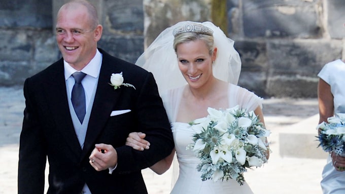 zara tindall and mike tindall all smiles as they leave church following their wedding