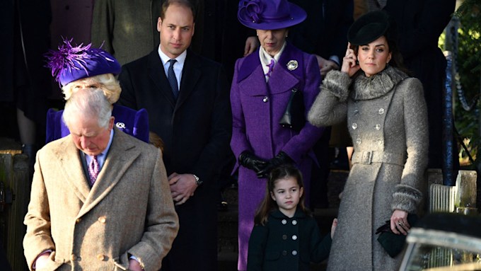 royal family including Prince Charles, Kate Middleton and Prince William leave church on Christmas Day
