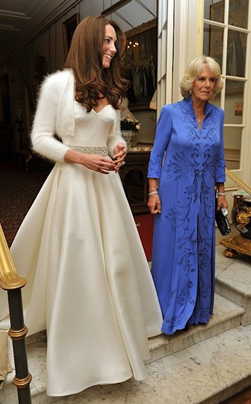 Kate Middleton in her second wedding dress pictured alongside Camilla