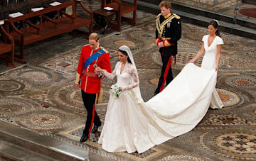 Prince William and Kate Middleton pictured inside Westminster Abbey on their wedding day