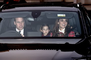 Prince William, Kate and Charlotte pictured in their car on the way to the Queen's annual Christmas lunch at Buckingham Palace in 2019