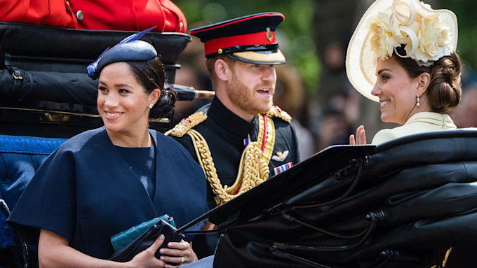 Prince Harry Meghan Markle and Kate Middleton in a carriage