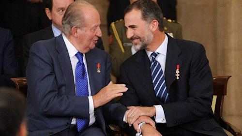 King Felipe embraces father Juan Carlos as the Spanish royals reunite