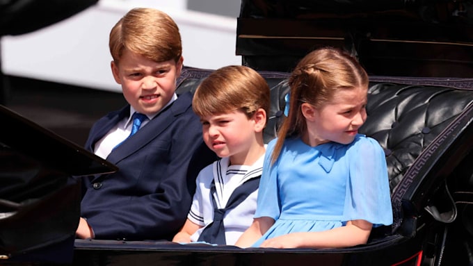 prince louis, prince george and princess charlotte ride together in open-top carriage