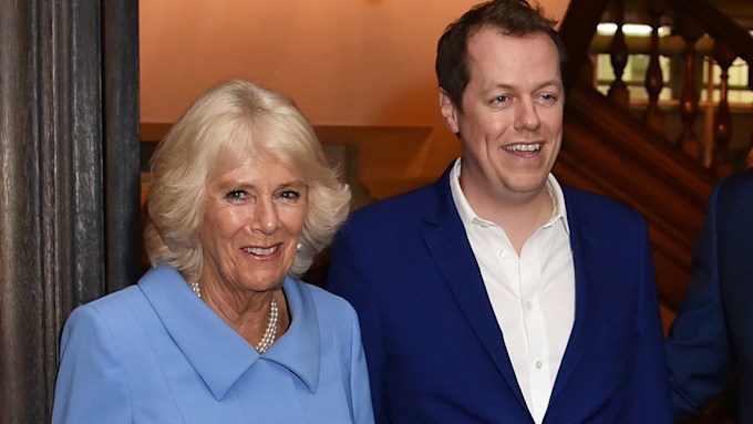 queen consort camilla smiles as she poses for picture with son tom parker bowles