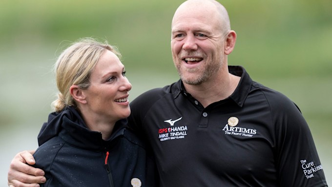 zara tindall looks lovingly up at her husband mike tindall