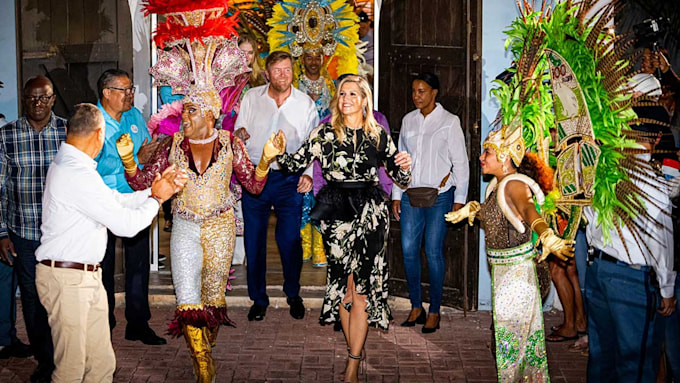 Queen Maxima dancing on royal visit to Aruba