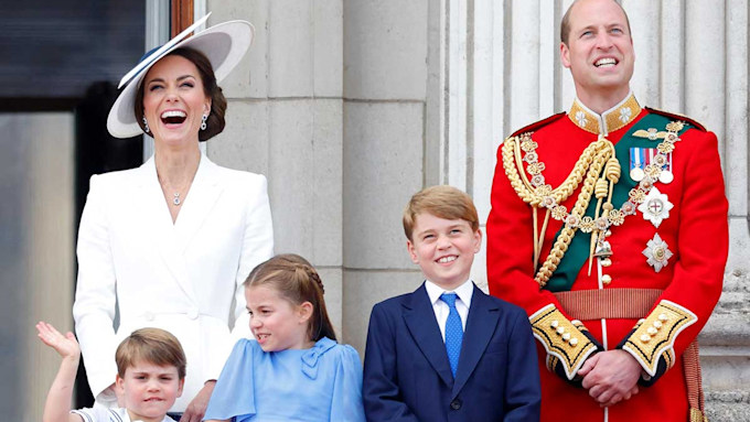 Prince and Princess of Wales at Trooping the Colour with children