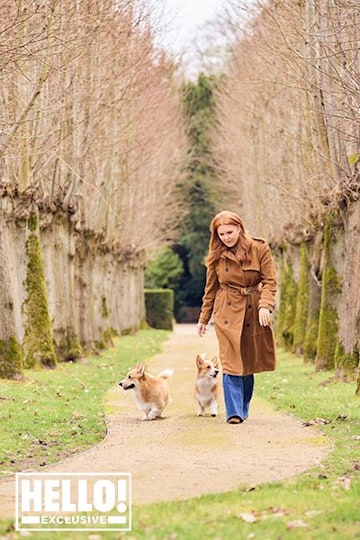 Sarah Ferguson walks the corgis in woodland on HELLO! shoot