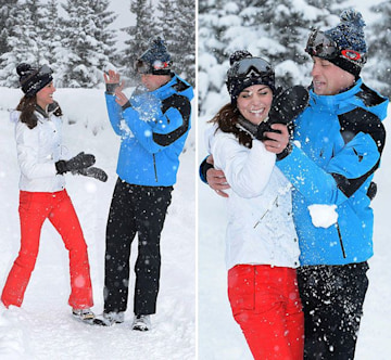 Prince William and Kate having a snow fight on the French Alps