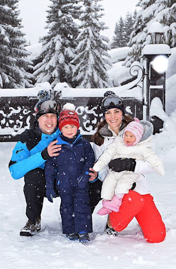 Prince William and Kate with Prince George and baby Princess Charlotte in the snow