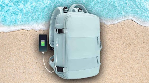 This genius travel backpack with phone charger has over 1,200 positive reviews on Amazon
