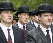 Wills and Harry keep spirits up on bowler-hat parade | HELLO!